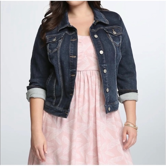 torrid Jackets & Blazers - Torrid Dark Wash Shirt Denim Jacket with Copper Buttons